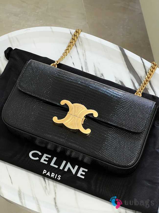 Uubags Celine Chain Shoulder Bag Claude In Black Lizard 20.5x11.5x4cm - 1
