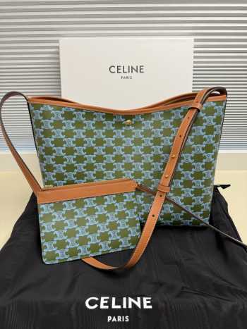 Uubags Celine Soft Shopper Bag In Triomphe Canvas And Calfskin Green 32.5x24.5x14cm