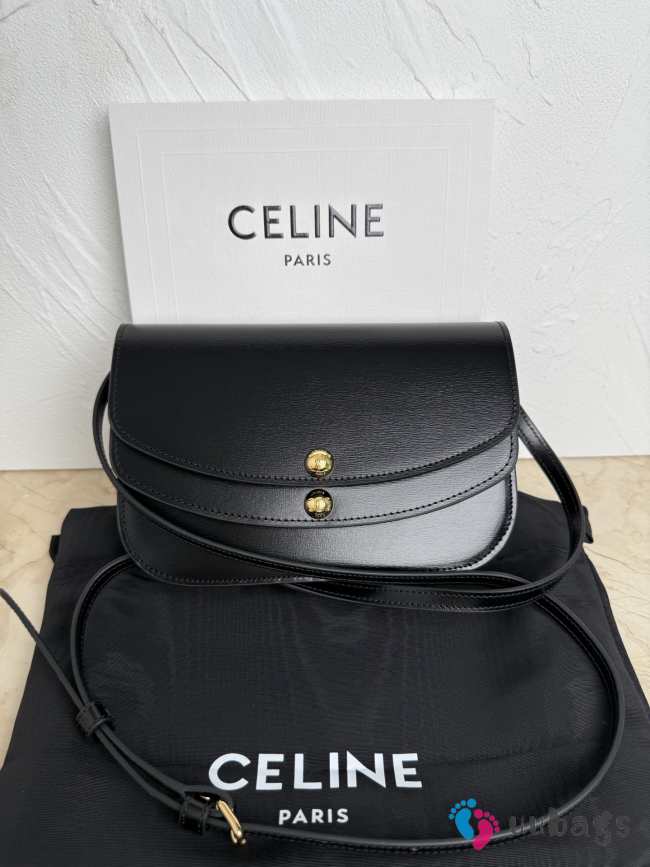 Uubags Celine Duo Wallet On Strap In Shiny calfskin Black 13x6cm - 1