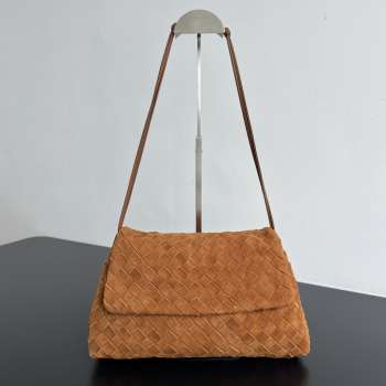 Uubags Bottega Veneta Giorno Suede Leather Shoulder Bag In Amber 33x19x8cm
