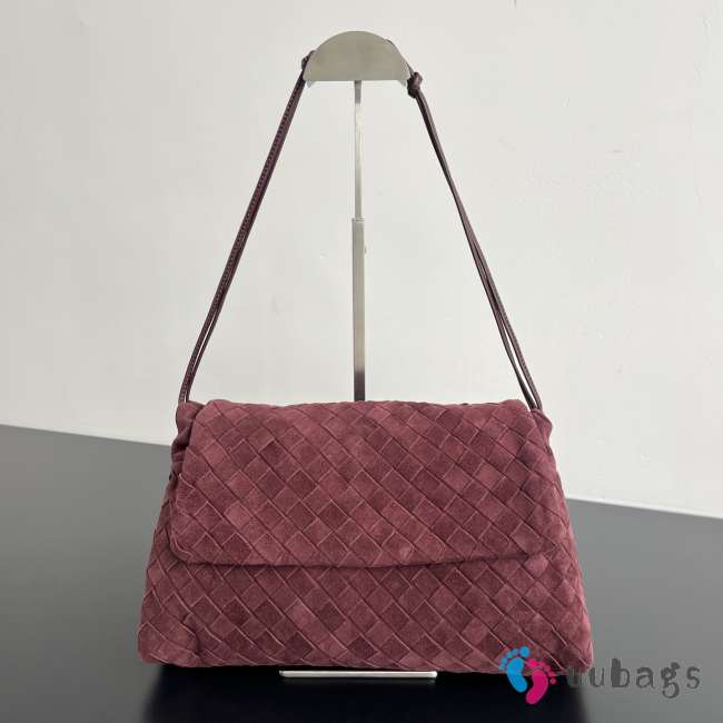 Uubags Bottega Veneta Giorno Suede Leather Shoulder Bag In Burgundy 33x19x8cm - 1