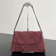 Uubags Bottega Veneta Giorno Suede Leather Shoulder Bag In Burgundy 33x19x8cm - 1