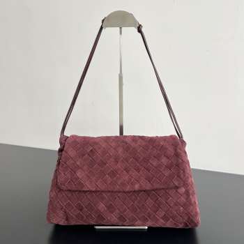 Uubags Bottega Veneta Giorno Suede Leather Shoulder Bag In Burgundy 33x19x8cm