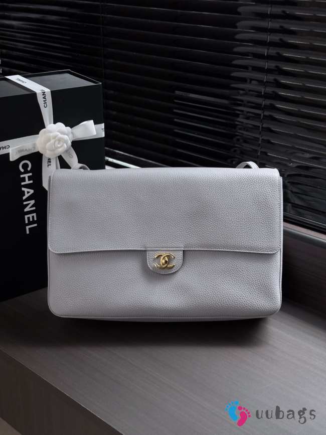Uubags Chanel maxi flap bag calfskin with grain effect & gold metallic in gray 26x38.5x11cm - 1
