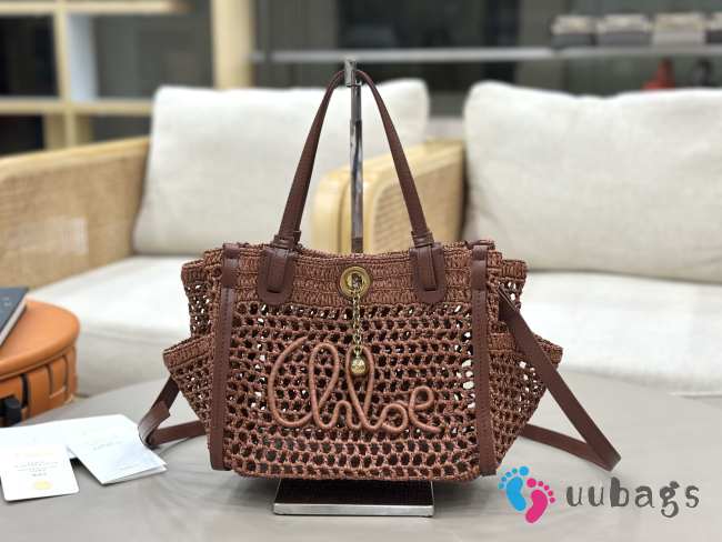 Uubags small Chloé Iconic double carry bag in raffia dark brown 23x20x12cm - 1