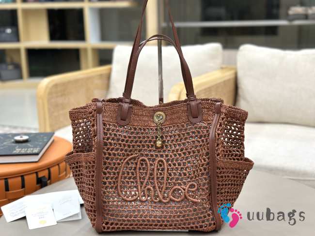 Uubags medium Chloé Iconic double carry bag in raffia dark brown 28x29x15cm - 1