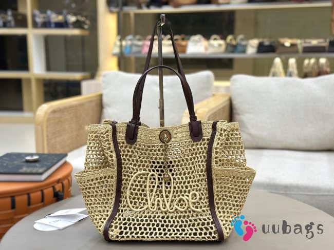 Uubags medium Chloé Iconic double carry bag in raffia natural 28x29x15cm - 1