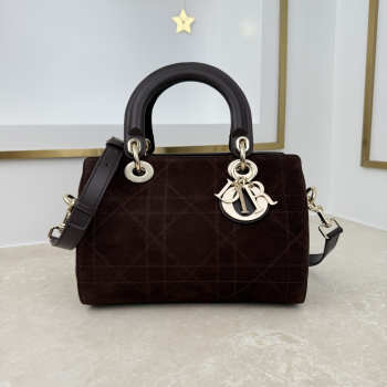 Uubags Dior Granville small bag velvet goatskin flat macrocannage in dark chocolate 25x16.5x14.5cm