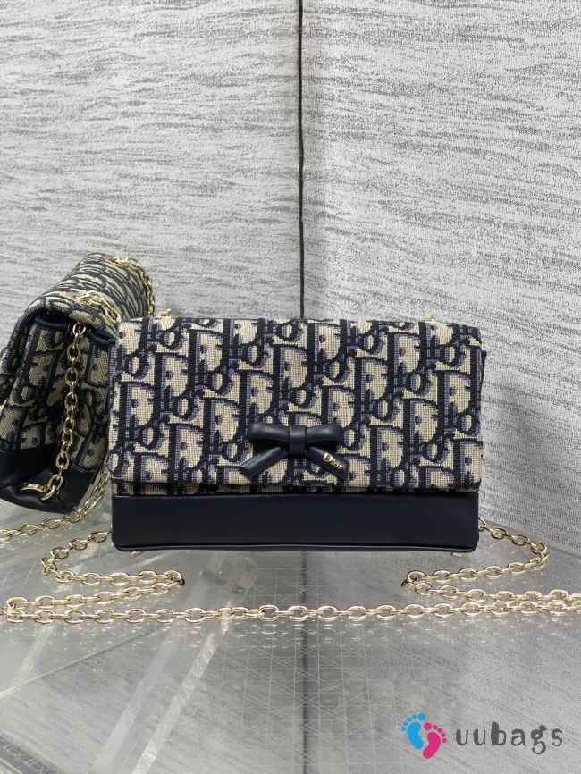 Uubags Dior Promenade Mini Bag with Chain Blue Dior Oblique Jacquard and Smooth Calfskin 19x12x4cm - 1