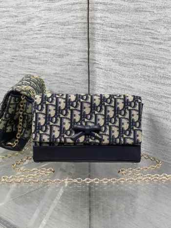 Uubags Dior Promenade Mini Bag with Chain Blue Dior Oblique Jacquard and Smooth Calfskin 19x12x4cm