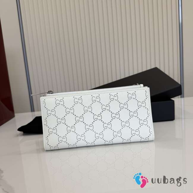 Uubags Gucci Plaque Long Wallet White GG Soft Leather 19x10x1.5cm - 1