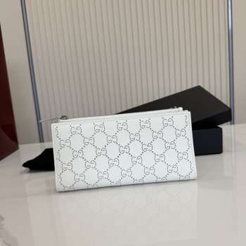Uubags Gucci Plaque Long Wallet White GG Soft Leather 19x10x1.5cm