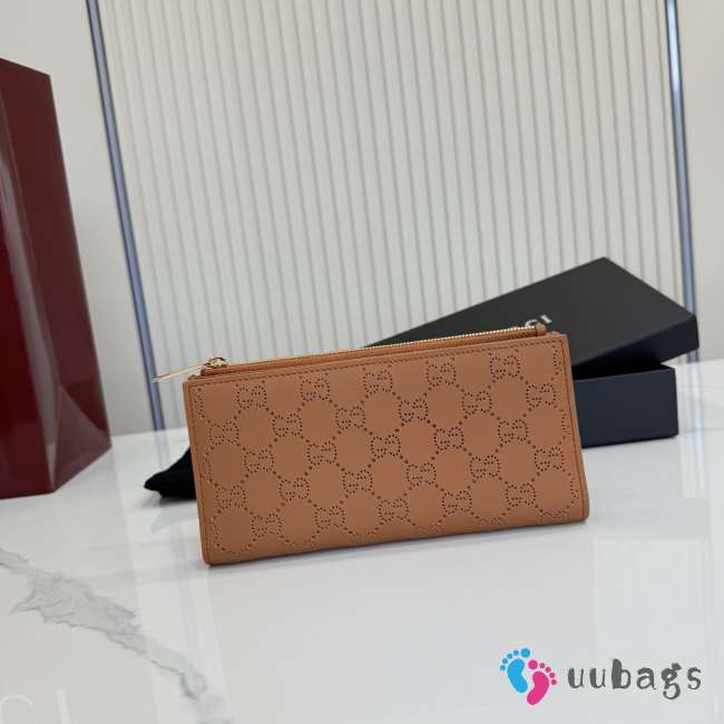 Uubags Gucci Plaque Long Wallet Brown GG Soft Leather 19x10x1.5cm - 1