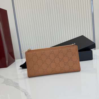 Uubags Gucci Plaque Long Wallet Brown GG Soft Leather 19x10x1.5cm