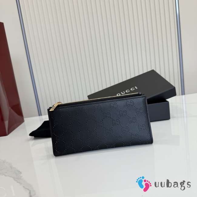 Uubags Gucci Plaque Long Wallet Black GG Soft Leather 19x10x1.5cm - 1