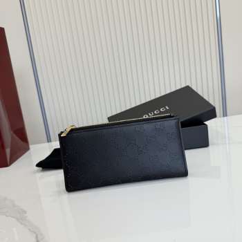 Uubags Gucci Plaque Long Wallet Black GG Soft Leather 19x10x1.5cm