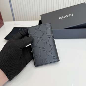 Uubags Gucci Aria card case black perforated GG soft leather 7.5x12cm