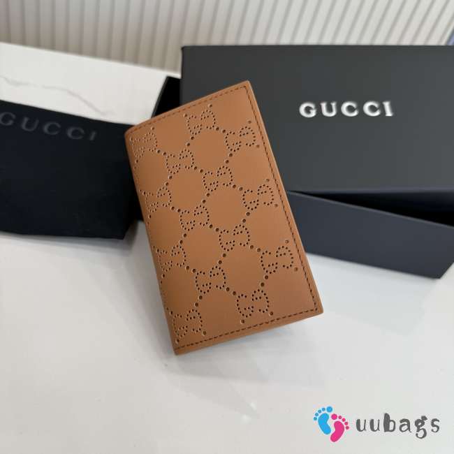 Uubags Gucci Aria card case brown perforated GG soft leather 7.5x12cm - 1