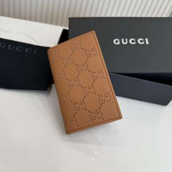 Uubags Gucci Aria card case brown perforated GG soft leather 7.5x12cm