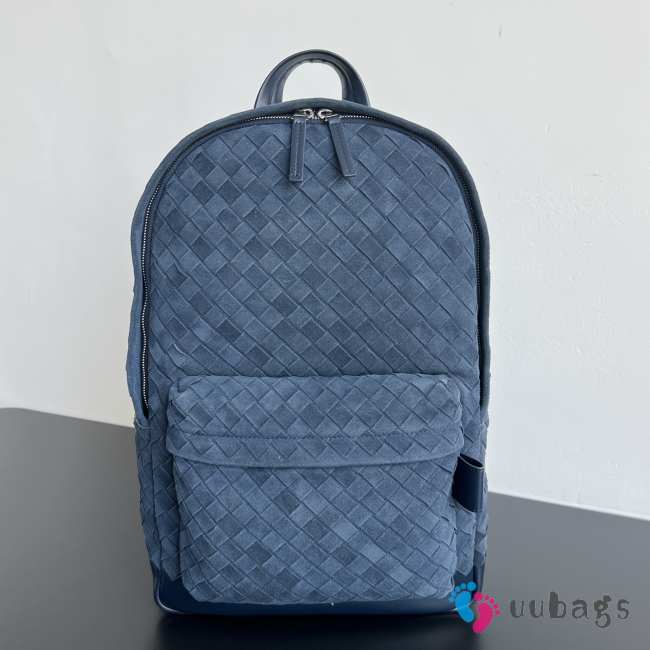 Uubags Bottega Veneta Suede Leather Intrecciato Backpack In Navy Blue 46x30x14cm - 1