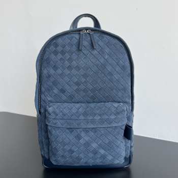 Uubags Bottega Veneta Suede Leather Intrecciato Backpack In Navy Blue 46x30x14cm
