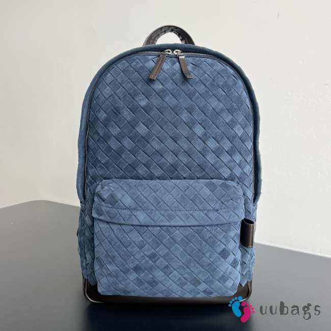 Uubags Bottega Veneta Suede Leather Intrecciato Backpack In Navy Blue/fondant 46x30x14cm - 1