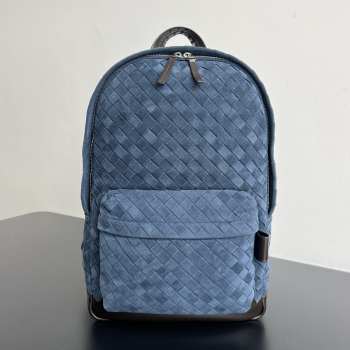 Uubags Bottega Veneta Suede Leather Intrecciato Backpack In Navy Blue/fondant 46x30x14cm
