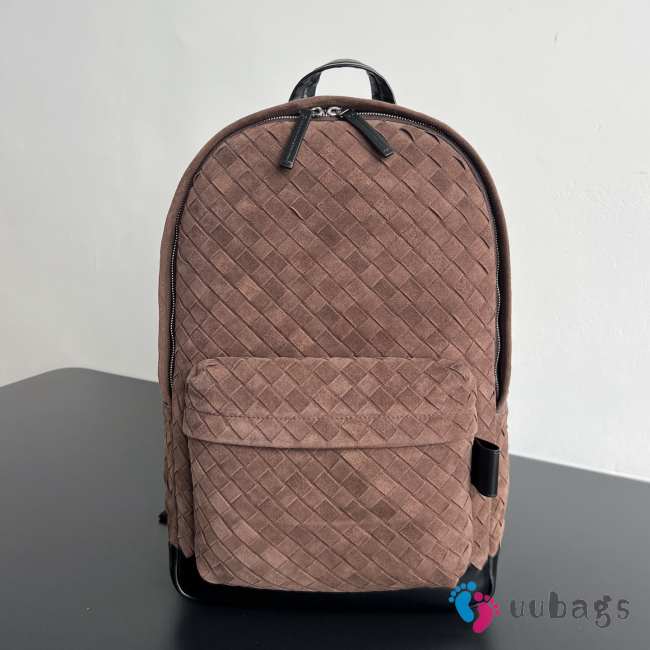 Uubags Bottega Veneta Suede Leather Intrecciato Backpack In Brown 46x30x14cm - 1