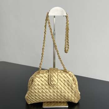 Uubags Bottega Veneta Small Lauren 1980 Intrecciato Leather Clutch In Metallic Gold 27x15x8cm