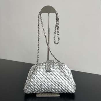 Uubags Bottega Veneta Small Lauren 1980 Intrecciato Leather Clutch In Metallic Silver 27x15x8cm
