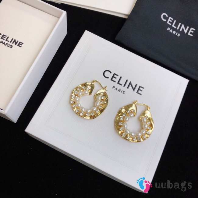 Uubags Celine textured gold hoop earrings - 1