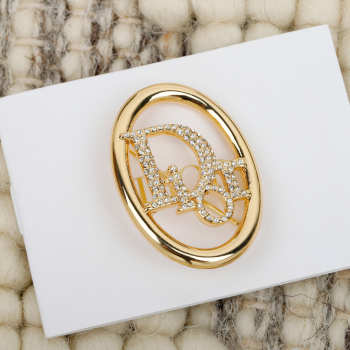 Uubags Dior Oblique Brooch Gold-Finish Metal and Crystals