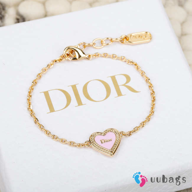 Uubags Dior Qixi Dior Heart Locket Bracelet Gold-Finish Metal and Pink Lacquer - 1