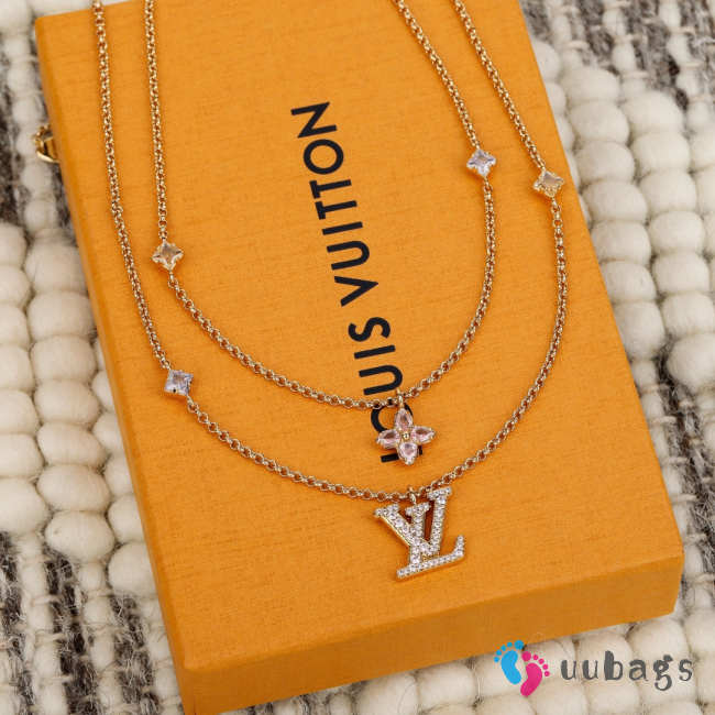 Uubags Louis Vuitton M04114 Lady Necklace Gold-toned Metal Pink And Purple Rhinestones - 1