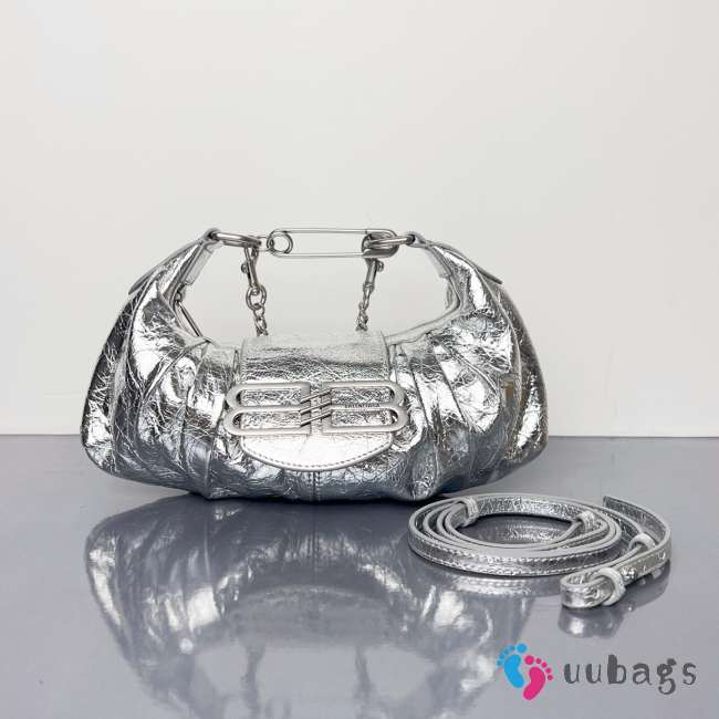 Uubags Balenciaga Pamela Small Bag In Silver Metallized Arena Lambskin, Shiny Silver Hardware 28x5x16cm - 1