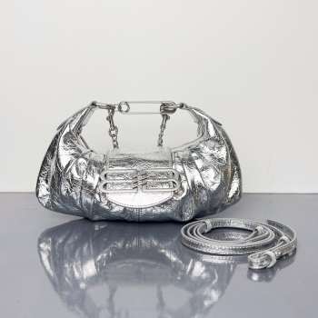 Uubags Balenciaga Pamela Small Bag In Silver Metallized Arena Lambskin, Shiny Silver Hardware 28x5x16cm