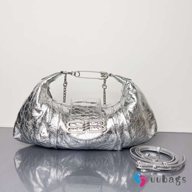Uubags Balenciaga Pamela Large Bag In Silver Metallized Arena Lambskin, Shiny Silver Hardware 41x8x23cm - 1