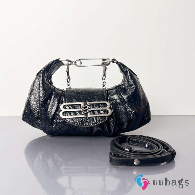 Uubags Balenciaga Pamela Small Bag In Black Arena Lambskin, Shiny Silver Hardware 28x5x16cm - 1