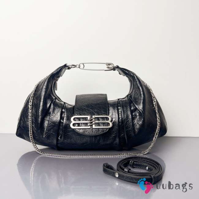Uubags Balenciaga Pamela Large Bag In Black Arena Lambskin, Shiny Silver Hardware 41x8x23cm - 1