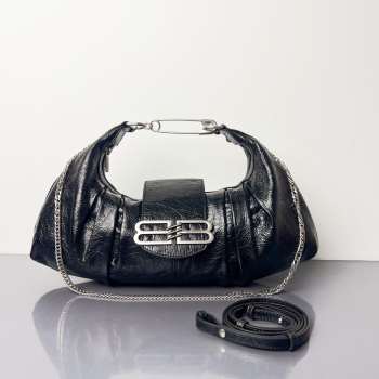 Uubags Balenciaga Pamela Large Bag In Black Arena Lambskin, Shiny Silver Hardware 41x8x23cm