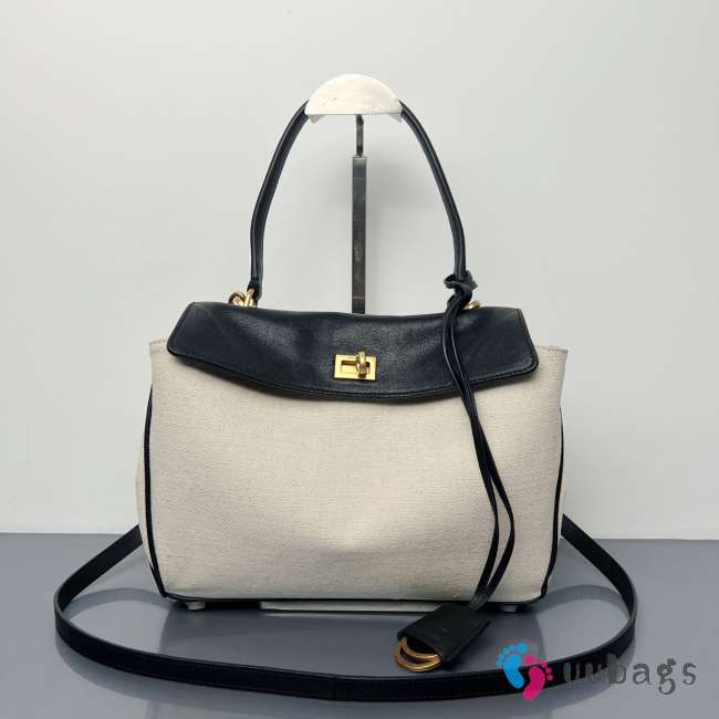 Uubags Balenciaga Rodeo handbag small in beige/black lambskin, aged-gold hardware 27x20x10cm  - 1