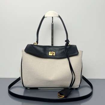 Uubags Balenciaga Rodeo handbag small in beige/black lambskin, aged-gold hardware 27x20x10cm 