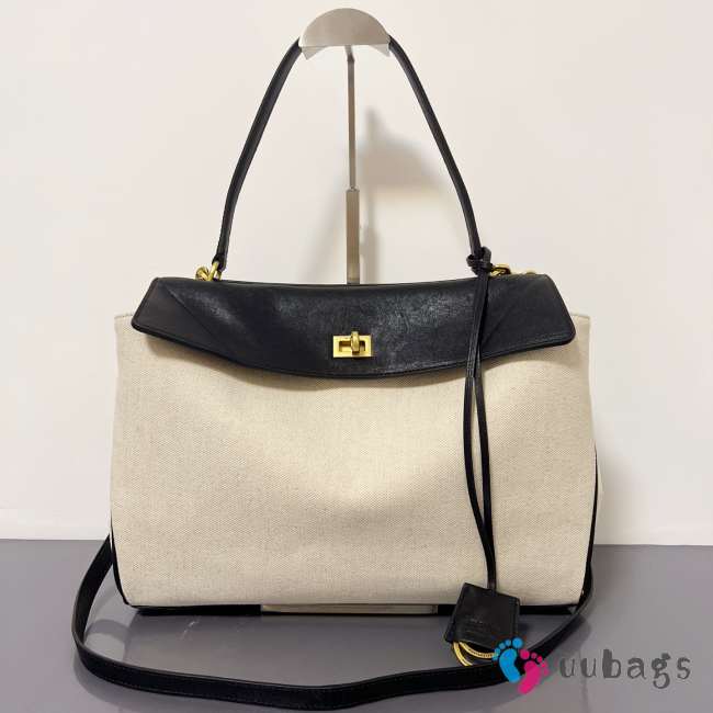 Uubags Balenciaga Rodeo handbag medium in beige/black lambskin, aged-gold hardware 35x23x11cm - 1