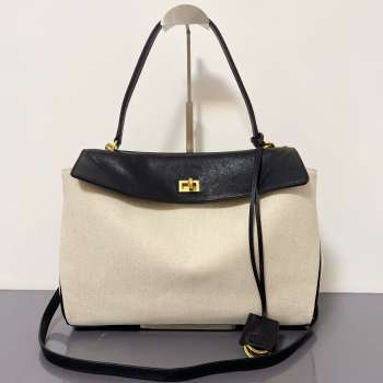 Uubags Balenciaga Rodeo handbag medium in beige/black lambskin, aged-gold hardware 35x23x11cm