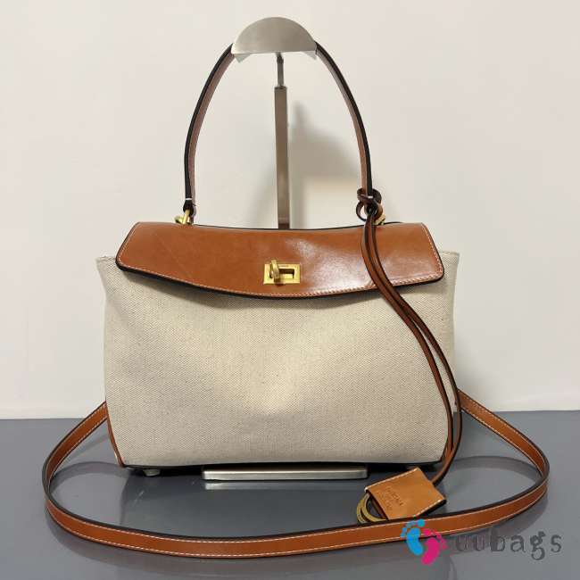 Uubags Balenciaga Rodeo handbag small in natural beige linen canvas and tan cowboy lambskin, aged-gold hardware 27x20x10cm - 1