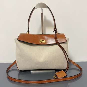 Uubags Balenciaga Rodeo handbag small in natural beige linen canvas and tan cowboy lambskin, aged-gold hardware 27x20x10cm
