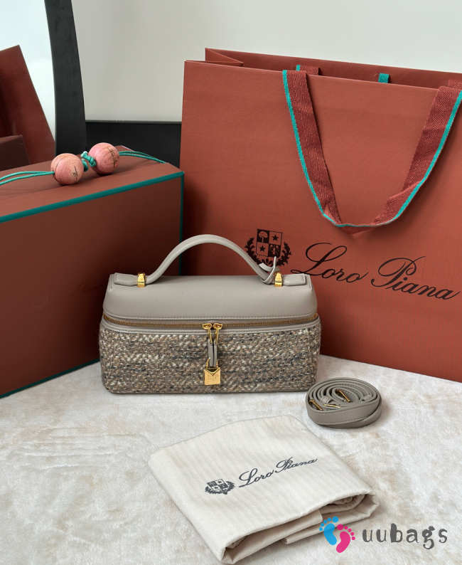 Uubags Loro Piana Extra Bag L23 Alpaca, Virgin Wool In Cream White/Mild Brown/Shine Gold/Dove/Sun Gold 23x12x7cm - 1