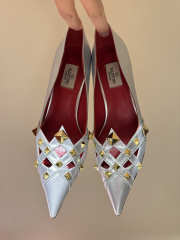 Uubags Valentino Studdy Kidskin Pumps 10cm Laminated Nappa Leather Silver - 1