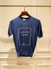Uubags Dior Book Cover Short-Sleeved Fitted Sweater Blue and White Silk Knit - 6