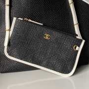 Uubags Chanel Medium Shopping Bag Braided Raffia, Calfskin & Gold-Tone Metal In Black & White 31x47x11cm - 2